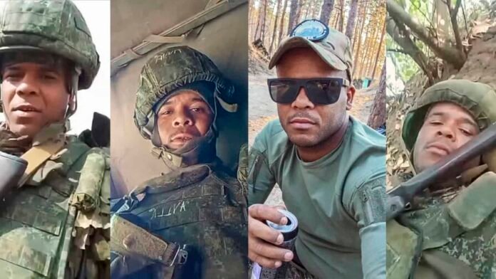 Composición fotográfica que muestra a Juan Carlos Ávila Espaillat vestido con ropa militar y portando un arma. Asegura que está en Rusia y que combate en la guerra con Ucrania. (CAPTURAS DE VIDEOS PUBLICADOS POR ÁVILA ESPAILLAT EN SU INSTAGRAM)